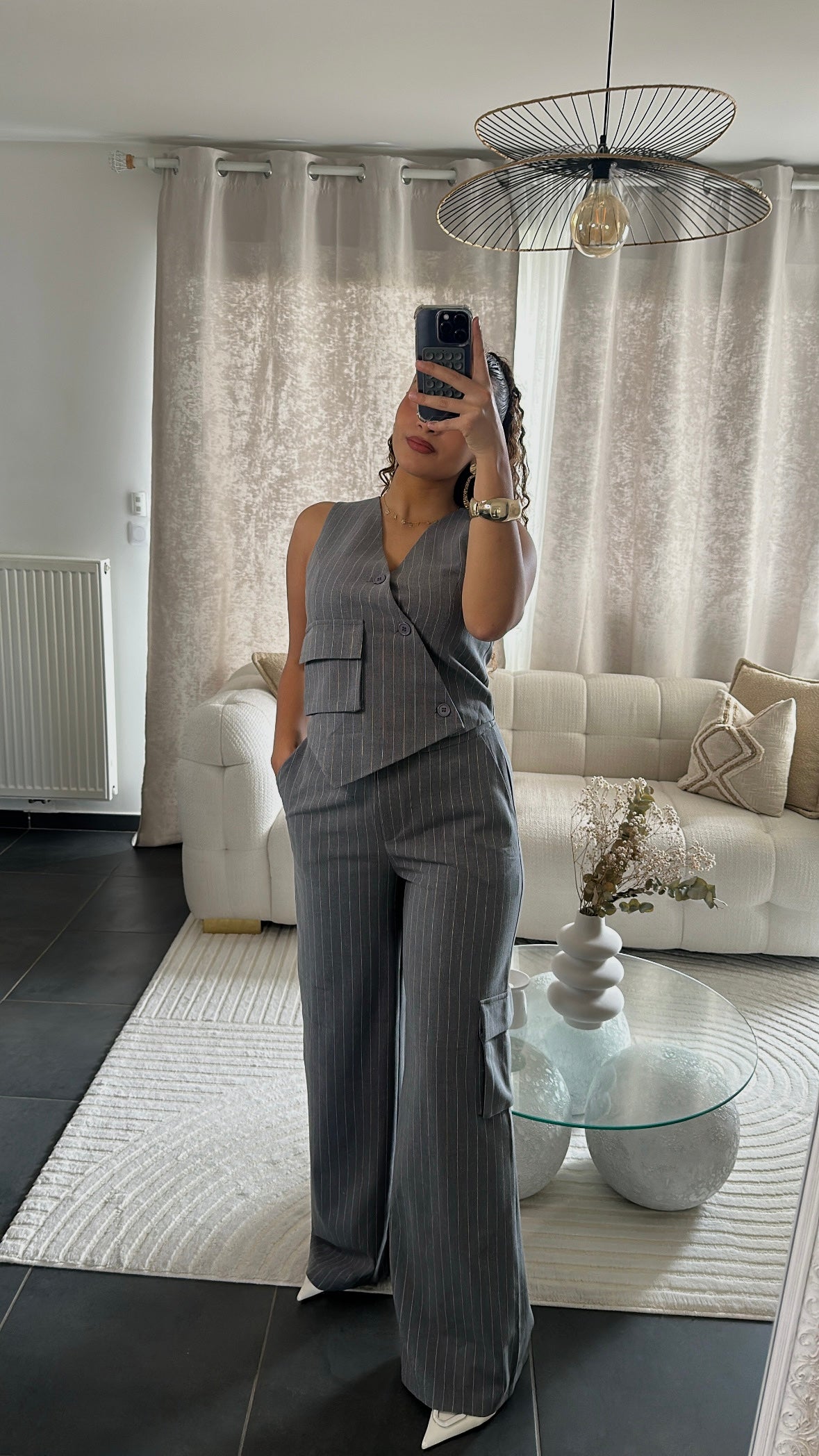 Ensemble gilet à rayure gris