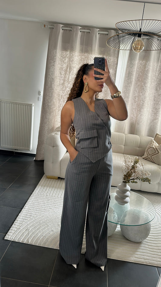 Ensemble gilet à rayure gris