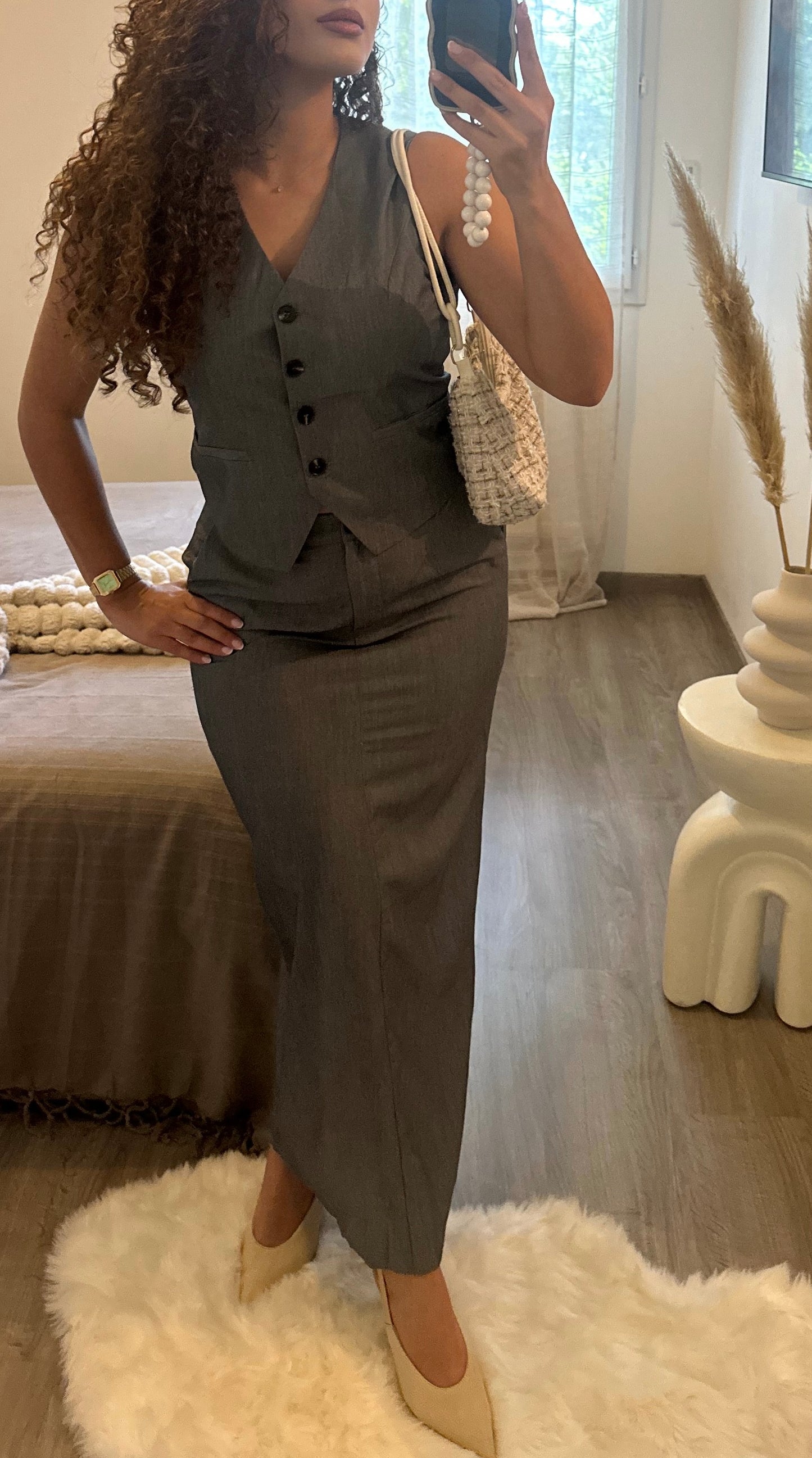 Ensemble blazer sans manche gris