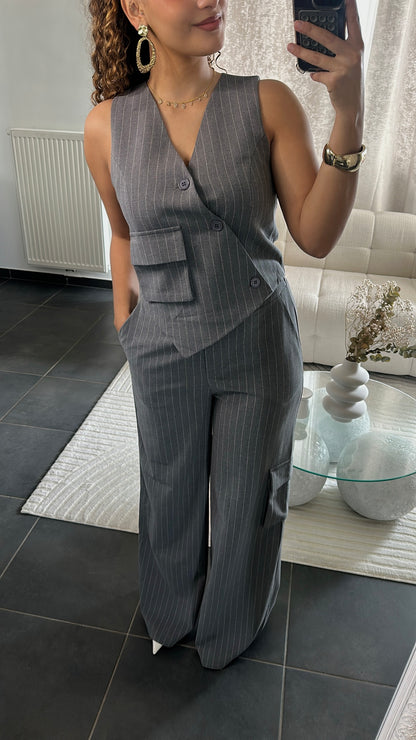 Ensemble gilet à rayure gris